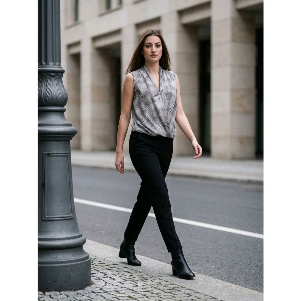 Sioni Gray Sleeveless Draped V-Neck Blouse
